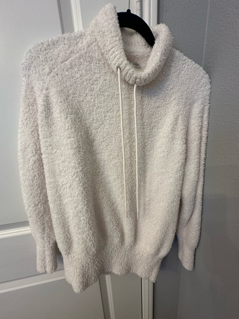 Lou & Grey Plush Cream Funnel Neck Sweater with Drawstring